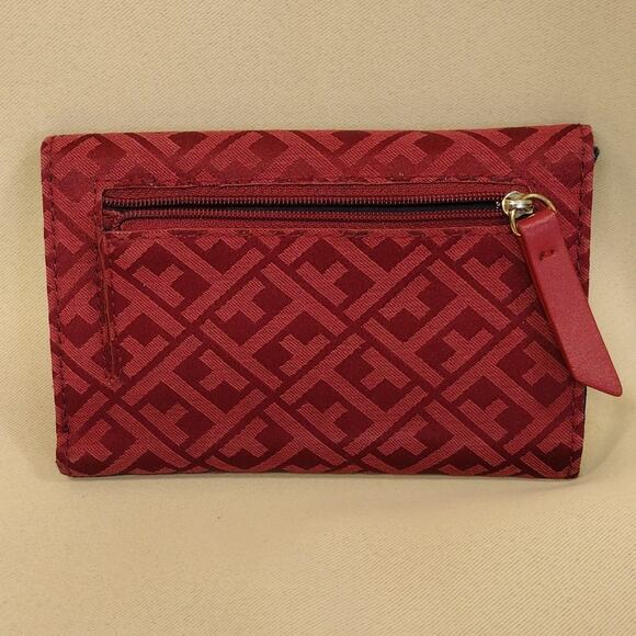 Tommy Hilfiger Bold Red Gold Logo Monogram Small Trifold Women's Wallet Clutch - Picture 3 of 16